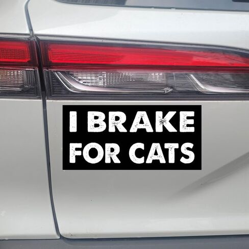 7.5x3.75(in) - Funny Magnet - i Brake for Cats Bumper Magnet - i Brake for Cats Bumper Sticker - Vehicle, Car, Truck in Kuwait