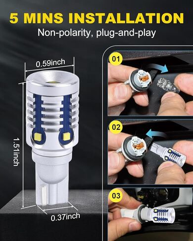 921 لمبة LED عكسية، T15 912 LED ضوء احتياطي Canbus خالي من الأخطاء 906 904 916 W16W مصابيح LED بديلة أضواء عكسية احتياطية، 6000K أبيض، غير قطبية، قطعتان in Kuwait