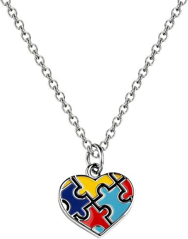 BEKECH Autism Awareness Necklace Autism Puzzle Jigsaw Heart Pendant Necklace Gift for Autistic Children Autism Mom SLP Gift in Saudi Arabia