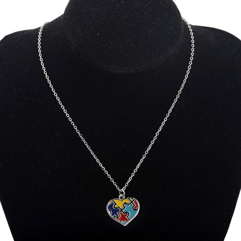 BEKECH Autism Awareness Necklace Autism Puzzle Jigsaw Heart Pendant Necklace Gift for Autistic Children Autism Mom SLP Gift in Saudi Arabia