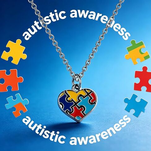BEKECH Autism Awareness Necklace Autism Puzzle Jigsaw Heart Pendant Necklace Gift for Autistic Children Autism Mom SLP Gift in Saudi Arabia