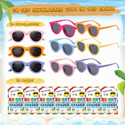 End of The Year School Gifts for Students, 36 Sets Kids Sunglasses Bulk with Your Future Is So Bright Cards, Preschool Kindergarten Graduation Decorations for Party Favors, 6 Colors in Kuwait