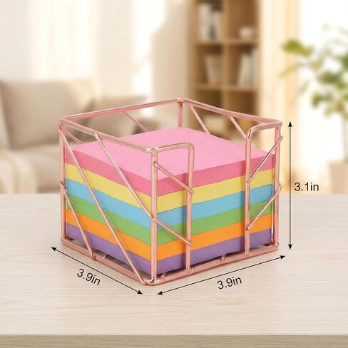Sticky Note Holder, Multifunctional Sticky Notes Holder 3.9x3.9 Inches Desktop Organizer, Rose Gold Desk Accessories, Metal Gold Office Supplies for Home Office Decor in Saudi Arabia