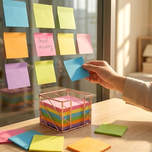 Sticky Note Holder, Multifunctional Sticky Notes Holder 3.9x3.9 Inches Desktop Organizer, Rose Gold Desk Accessories, Metal Gold Office Supplies for Home Office Decor in Saudi Arabia