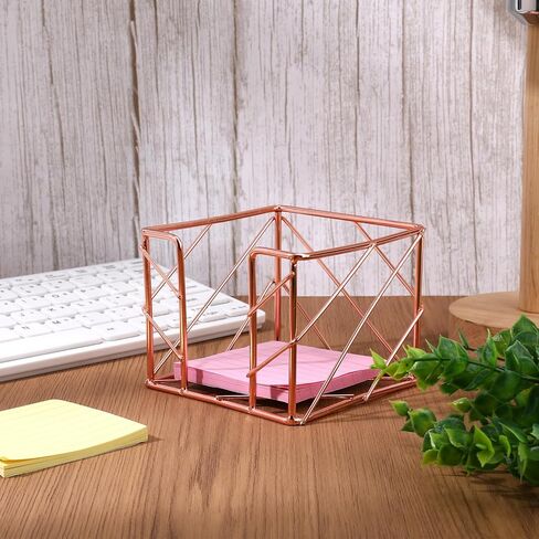 Sticky Note Holder, Multifunctional Sticky Notes Holder 3.9x3.9 Inches Desktop Organizer, Rose Gold Desk Accessories, Metal Gold Office Supplies for Home Office Decor in Saudi Arabia