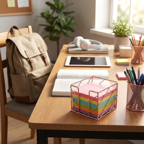 Sticky Note Holder, Multifunctional Sticky Notes Holder 3.9x3.9 Inches Desktop Organizer, Rose Gold Desk Accessories, Metal Gold Office Supplies for Home Office Decor in Saudi Arabia