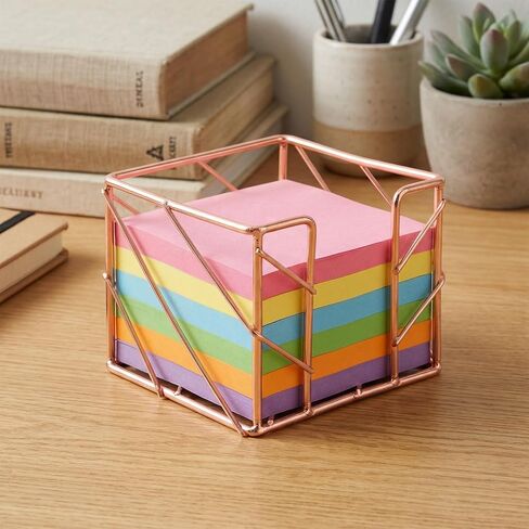 Sticky Note Holder, Multifunctional Sticky Notes Holder 3.9x3.9 Inches Desktop Organizer, Rose Gold Desk Accessories, Metal Gold Office Supplies for Home Office Decor in Saudi Arabia