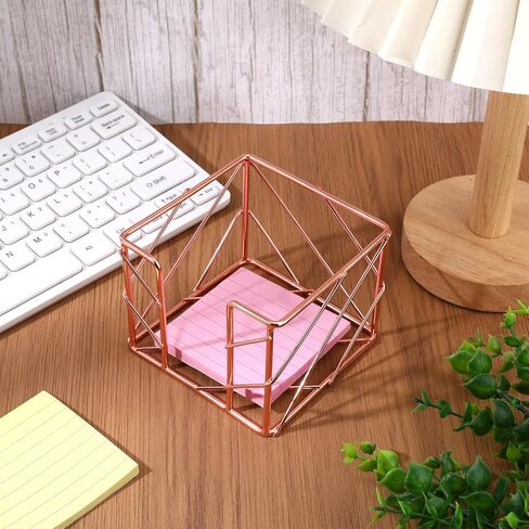Sticky Note Holder, Multifunctional Sticky Notes Holder 3.9x3.9 Inches Desktop Organizer, Rose Gold Desk Accessories, Metal Gold Office Supplies for Home Office Decor in Saudi Arabia