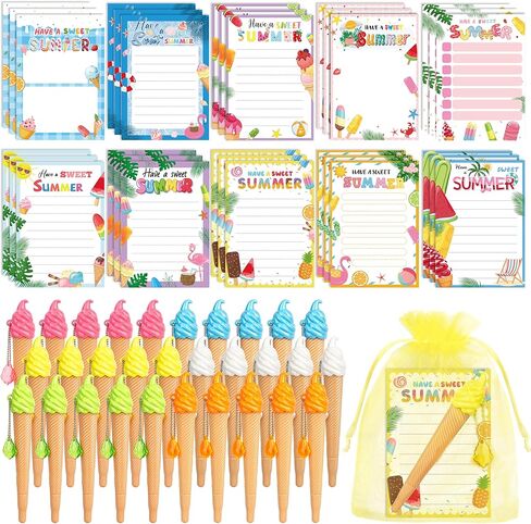 THAWAY 30 Sets End of School Year Student Gifts, Ice Cream Pen with Summer Sticky Note Bulk, Hawaiian Luau Tropical Sticky Note Ballpoint with Bags for School Gift Party Favors Pool Beach Birthday in Saudi Arabia