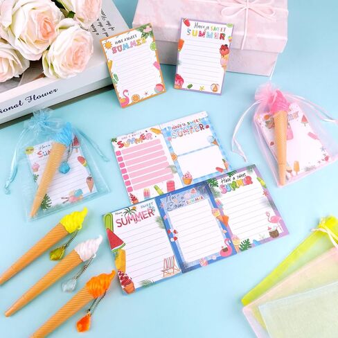 THAWAY 30 Sets End of School Year Student Gifts, Ice Cream Pen with Summer Sticky Note Bulk, Hawaiian Luau Tropical Sticky Note Ballpoint with Bags for School Gift Party Favors Pool Beach Birthday in Saudi Arabia