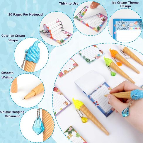 THAWAY 30 Sets End of School Year Student Gifts, Ice Cream Pen with Summer Sticky Note Bulk, Hawaiian Luau Tropical Sticky Note Ballpoint with Bags for School Gift Party Favors Pool Beach Birthday in Saudi Arabia