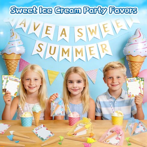 THAWAY 30 Sets End of School Year Student Gifts, Ice Cream Pen with Summer Sticky Note Bulk, Hawaiian Luau Tropical Sticky Note Ballpoint with Bags for School Gift Party Favors Pool Beach Birthday in Saudi Arabia
