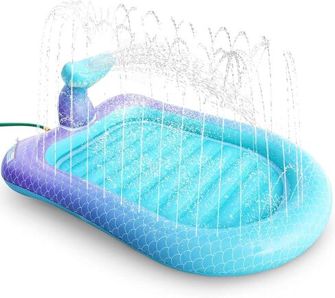 Ancesfun 68" Mermaid Splash Pad & Sprinkler for Kids, Large Outdoor Water Play Mat Summer Inflatable Wading Pool, Fun Sprinkler Water Toys Gifts for Toddlers Babies Boys Girls Age 3+ in Saudi Arabia