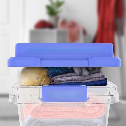 18-quart transparent storage box with lock and blue lid in Saudi Arabia