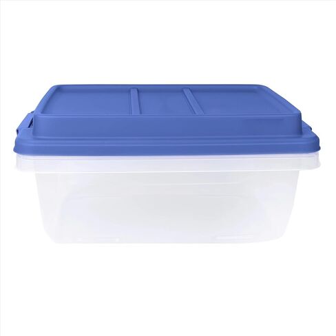 18-quart transparent storage box with lock and blue lid in Saudi Arabia