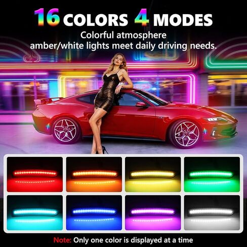 مصابيح LED للعلامات الجانبية RGB كاملة لـ 2024-2025 Mus-tang (S650، Gen7)، [4 أوضاع 16 لونًا] مصابيح العلامات الجانبية RGB متعددة الألوان، مجموعة مصد العدسات الأمامية والخلفية المدخنة مع جهاز تحكم عن بعد 24 مفتاحًا، 4 قطع in Kuwait
