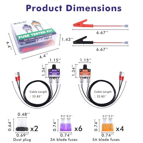 Fuse Popper HVAC Resettable Fuse Kit, 3 AMP 5 AMP Circuit Tester for Circuit Breaker, 50V DC & 125/250V AC, with 2 Alligator Clips & 10 Mini Blade Fuses in Saudi Arabia