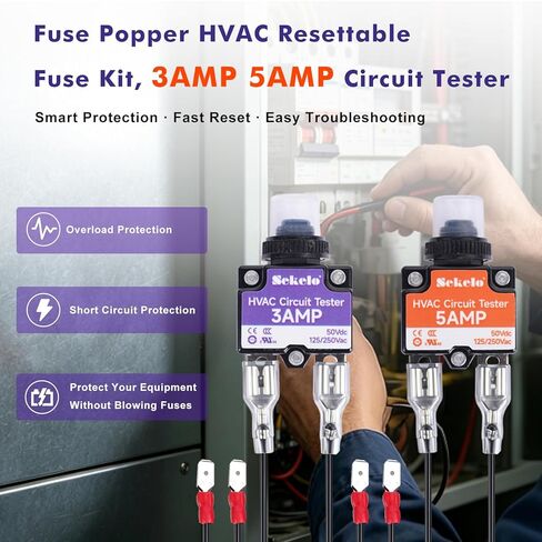 Fuse Popper HVAC Resettable Fuse Kit, 3 AMP 5 AMP Circuit Tester for Circuit Breaker, 50V DC & 125/250V AC, with 2 Alligator Clips & 10 Mini Blade Fuses in Saudi Arabia
