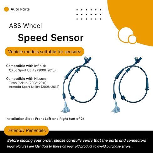 2PCS Front Left and Right ABS Wheel Speed Sensor Compatible with Nissan Titan 2008-2011, Armada 2008-2012, Infiniti QX56 2008-2010 – Replaces D7910-ZR00B, D7910-ZR00A in Saudi Arabia