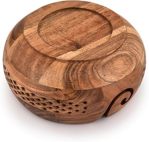 Mahasu Yarn Bowl Acacia Wood Handcrafted Wooden Crochet Bowl Yarn/Wool/String Storage Accessory (8" X 8" X 4") in Saudi Arabia