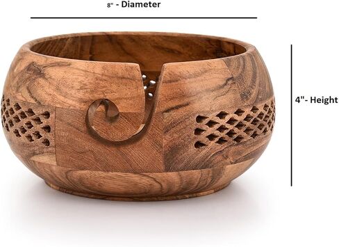 Mahasu Yarn Bowl Acacia Wood Handcrafted Wooden Crochet Bowl Yarn/Wool/String Storage Accessory (8" X 8" X 4") in Saudi Arabia