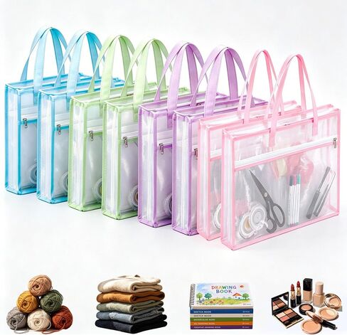 kuchisity 8 Pcs Sew Project Bags 17.7×13 Inche Quilting Craft Organizer Storage Bags with Handle and Pocket Jumbo See-Through Mesh Zipper Bags for Quilting, Knitting, Stitching, Embroidery, Artworks in Saudi Arabia