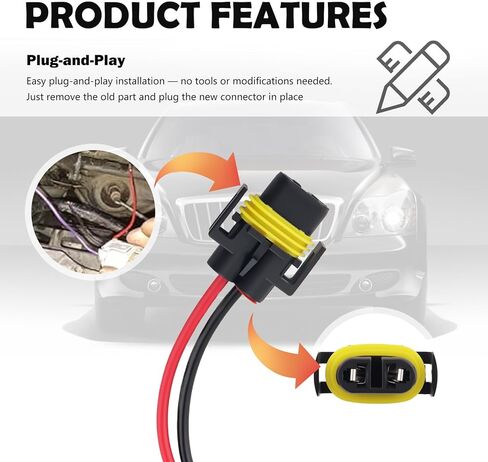 2PCS Car Fog Light Connector Plug,H8/H9/H11 Connector Replacement with Waterproof Seal,Plug and Play Car Fog Light Wiring Harness Kit for Repair & Stabilize Connection in Kuwait