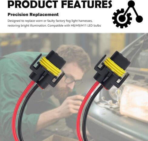 2PCS Car Fog Light Connector Plug,H8/H9/H11 Connector Replacement with Waterproof Seal,Plug and Play Car Fog Light Wiring Harness Kit for Repair & Stabilize Connection in Kuwait