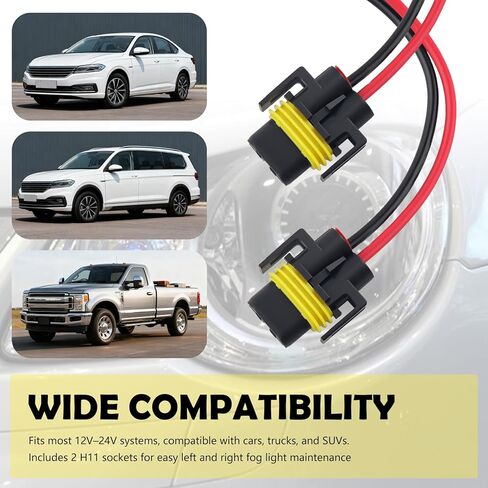 2PCS Car Fog Light Connector Plug,H8/H9/H11 Connector Replacement with Waterproof Seal,Plug and Play Car Fog Light Wiring Harness Kit for Repair & Stabilize Connection in Kuwait