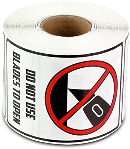 300 Labels - 2 x 3 inch, Rectangular - Do Not Use Blades to Open Labels - Bold Texts & Pictogram - International Instruction Warning Labels - Semi-Gloss Coated, Strong Adhesive in Saudi Arabia