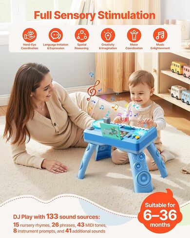 VEVOR Baby DJ Playset for Toddlers 1-3, Educational Musical Table Toys with 133 Sound Sources, Recording and LED DJ Turntable, Baby Activity Table for Birthday, Gift for Kids Aged 6+ Months in Kuwait