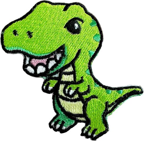 PLpatch Dinosaur Tyrannosaurus Green T-Rex Dinosaur Cute Cartoon Logo1 Sew Iron on Embroidered Applique Badge Sign Patch Clothing Costume in Kuwait