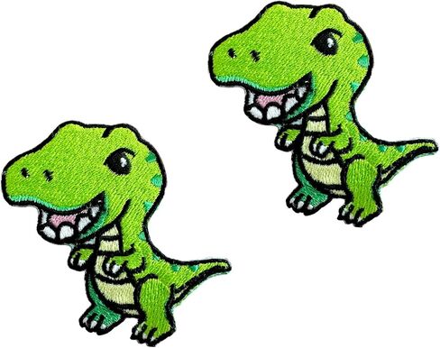 PLpatch Dinosaur Tyrannosaurus Green T-Rex Dinosaur Cute Cartoon Logo1 Sew Iron on Embroidered Applique Badge Sign Patch Clothing Costume in Kuwait