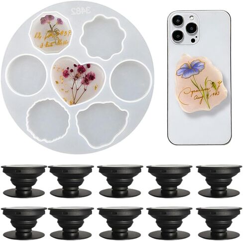 Phone Grip Resin Mold and 10 Blank Phone Socket Holders, Silicone Molds for DIY Badge Reel Phone Stands in Saudi Arabia