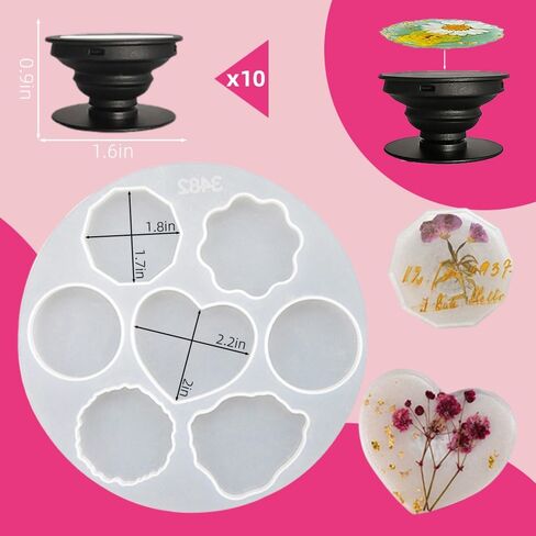 Phone Grip Resin Mold and 10 Blank Phone Socket Holders, Silicone Molds for DIY Badge Reel Phone Stands in Saudi Arabia