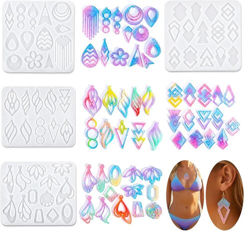 4Pcs Resin Earring Molds, Geometric Resin Jewelry Molds with Hole, Irregular Shaped Silicone Mold for Epoxy Resins Making DIY Earrings Pendant Keychain Mold in Saudi Arabia