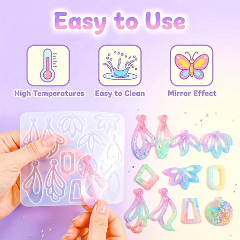 4Pcs Resin Earring Molds, Geometric Resin Jewelry Molds with Hole, Irregular Shaped Silicone Mold for Epoxy Resins Making DIY Earrings Pendant Keychain Mold in Saudi Arabia