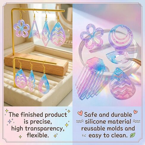 4Pcs Resin Earring Molds, Geometric Resin Jewelry Molds with Hole, Irregular Shaped Silicone Mold for Epoxy Resins Making DIY Earrings Pendant Keychain Mold in Saudi Arabia