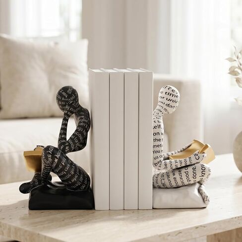 Bookends for Shelves, Decorative Book Ends, Heavy Duty Book Stoppers, Thinker Statue Decor, Modern Home Office Decoration Bookshelf Accessories in Saudi Arabia
