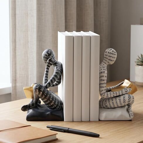 Bookends for Shelves, Decorative Book Ends, Heavy Duty Book Stoppers, Thinker Statue Decor, Modern Home Office Decoration Bookshelf Accessories in Saudi Arabia