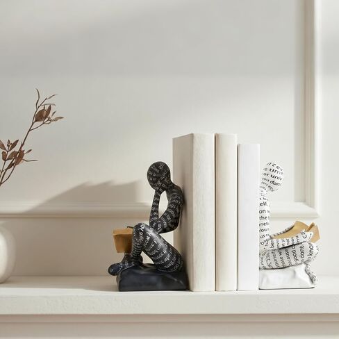 Bookends for Shelves, Decorative Book Ends, Heavy Duty Book Stoppers, Thinker Statue Decor, Modern Home Office Decoration Bookshelf Accessories in Saudi Arabia