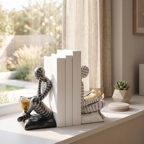 Bookends for Shelves, Decorative Book Ends, Heavy Duty Book Stoppers, Thinker Statue Decor, Modern Home Office Decoration Bookshelf Accessories in Saudi Arabia