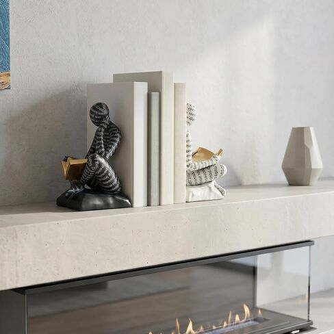 Bookends for Shelves, Decorative Book Ends, Heavy Duty Book Stoppers, Thinker Statue Decor, Modern Home Office Decoration Bookshelf Accessories in Saudi Arabia