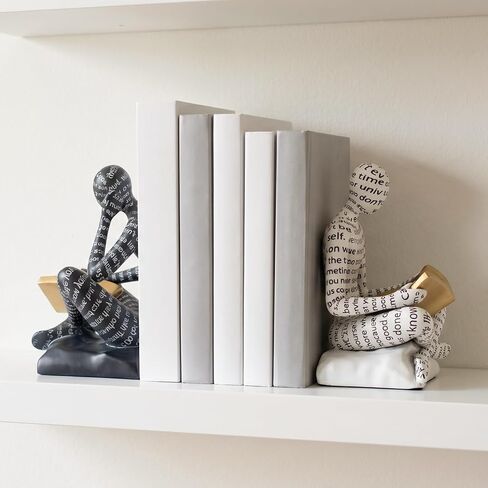 Bookends for Shelves, Decorative Book Ends, Heavy Duty Book Stoppers, Thinker Statue Decor, Modern Home Office Decoration Bookshelf Accessories in Saudi Arabia