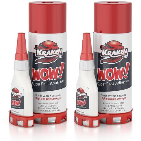 Kraken Bond Wow! CA Glue Set (4x3.5 oz) with Activator (2x13.5 oz) –Super Fast Cyanoacrylate Adhesive Kit for Wood, Plastic, Ceramic, Craft -DIY Repair –4 X Ext. Bottles & 10X Nozzles Inc. 2 Pack in Saudi Arabia