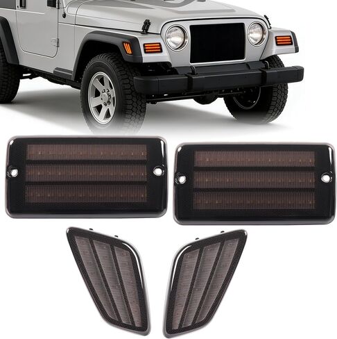 HECASA Pair LED Turn Signal and Side Marker Light Compatible with 1997-2006 Jeep Wrangler TJ Smoke Lens Plastic Front Bumper Signal Fender Light 4 Pieces in Kuwait