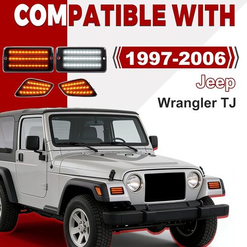 HECASA Pair LED Turn Signal and Side Marker Light Compatible with 1997-2006 Jeep Wrangler TJ Smoke Lens Plastic Front Bumper Signal Fender Light 4 Pieces in Kuwait