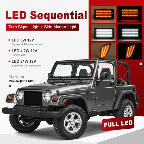 HECASA Pair LED Turn Signal and Side Marker Light Compatible with 1997-2006 Jeep Wrangler TJ Smoke Lens Plastic Front Bumper Signal Fender Light 4 Pieces in Kuwait