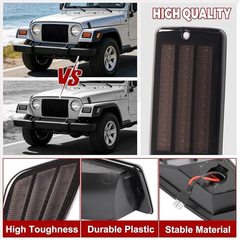 HECASA Pair LED Turn Signal and Side Marker Light Compatible with 1997-2006 Jeep Wrangler TJ Smoke Lens Plastic Front Bumper Signal Fender Light 4 Pieces in Kuwait
