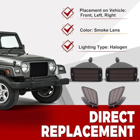 HECASA Pair LED Turn Signal and Side Marker Light Compatible with 1997-2006 Jeep Wrangler TJ Smoke Lens Plastic Front Bumper Signal Fender Light 4 Pieces in Kuwait